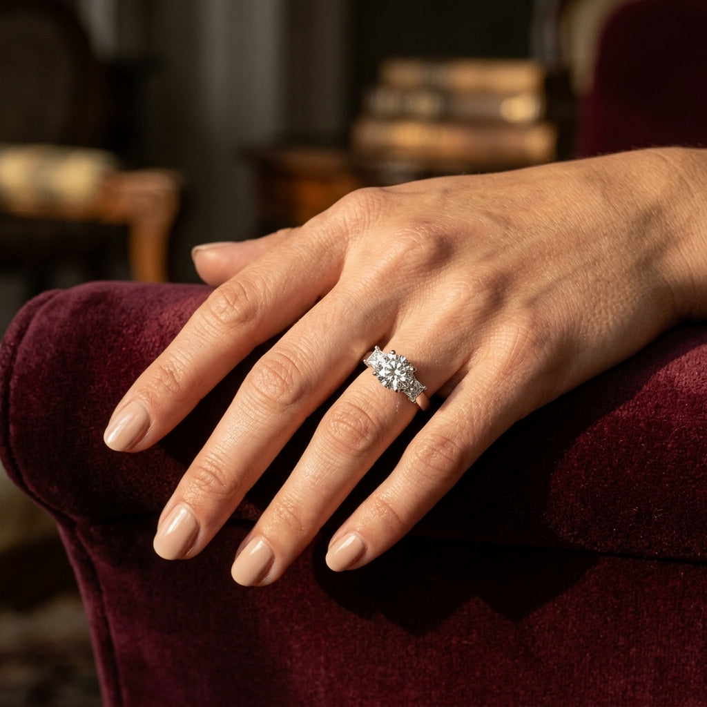 3-Stone Princess Cut Engagement Rings - worn lifestyle photo