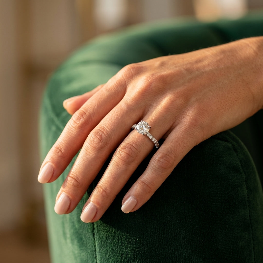 Single Row Engagement Ring - worn lifestyle photo