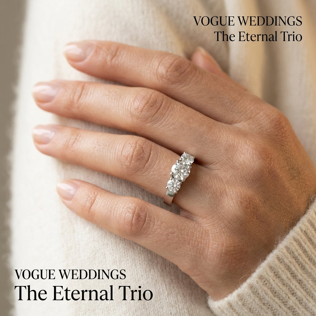 3-Stone Round Prong Set Engagement Rings - worn lifestyle photo