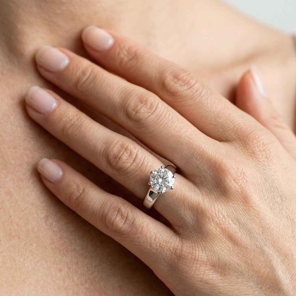 Round Trellis Lab Grown Diamond Engagement Ring - Style 83344 - worn lifestyle photo