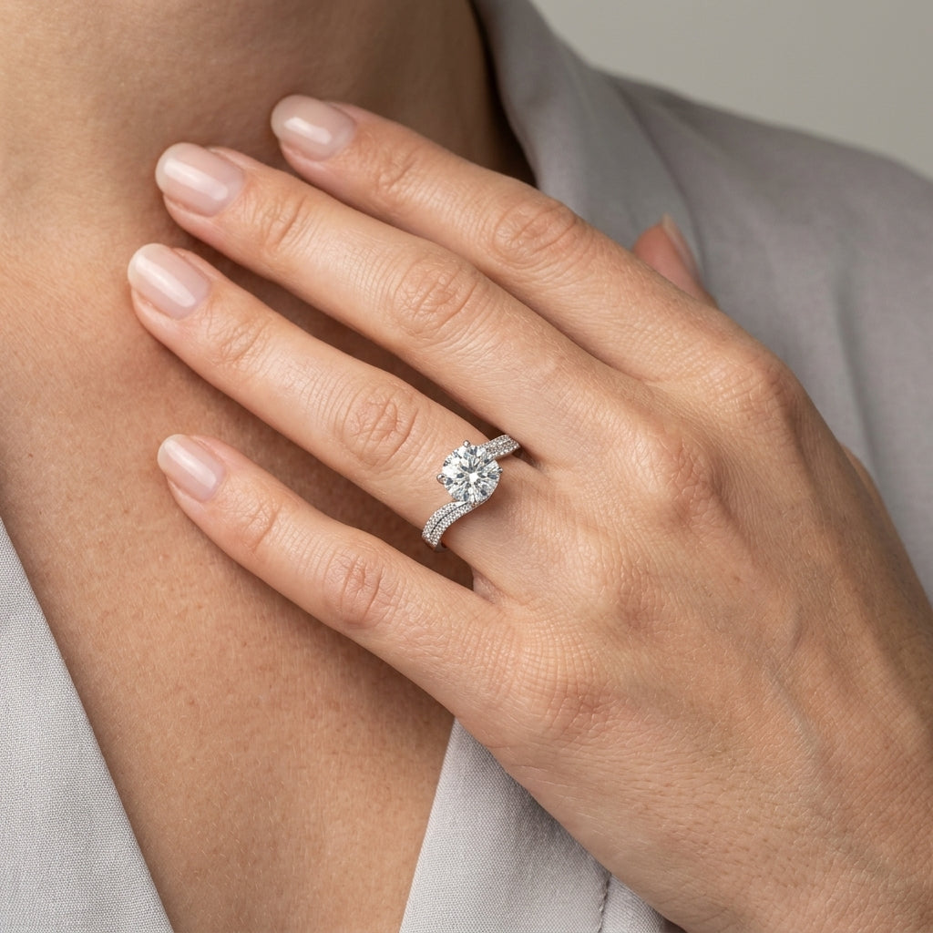 Bypass Double Row Engagement Ring - worn lifestyle photo