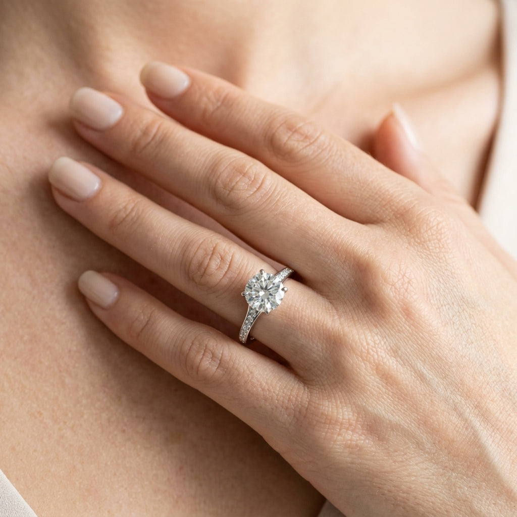 Bypass Single Row Prong Set Engagement Ring - worn lifestyle photo