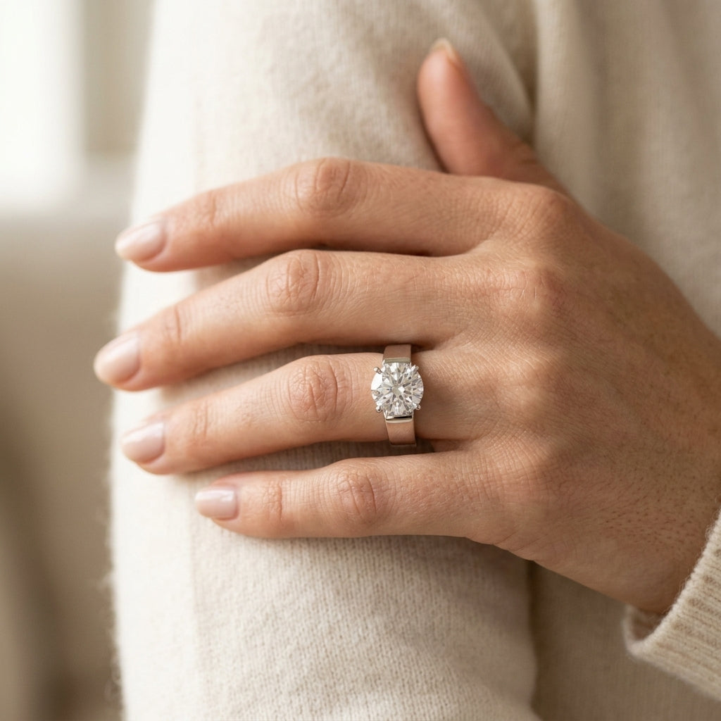 Antique Style Solitaire Engagement Ring - worn lifestyle photo