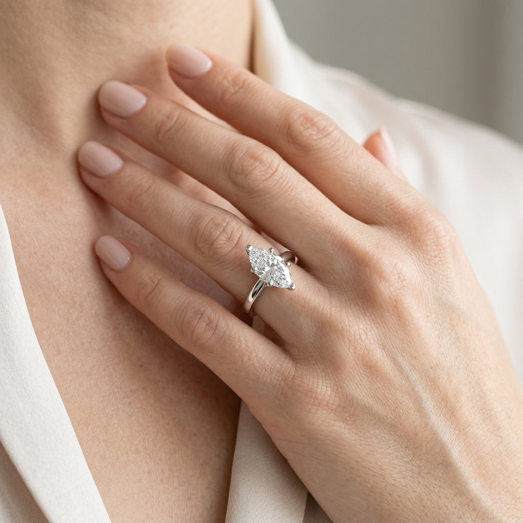 Solitaire Marquise Engagement Ring - worn lifestyle photo