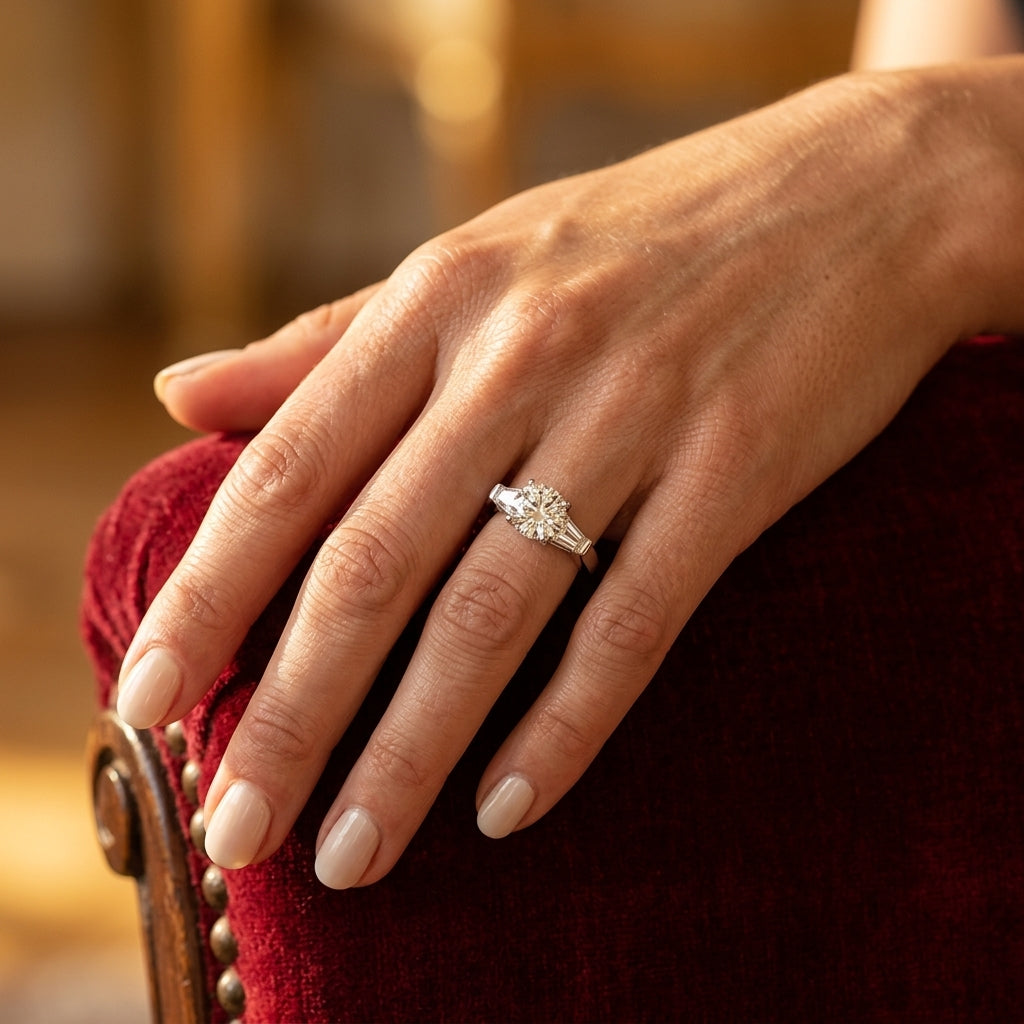 ENGAGEMENT RINGS 3 STONE TRAPS & H - worn lifestyle photo