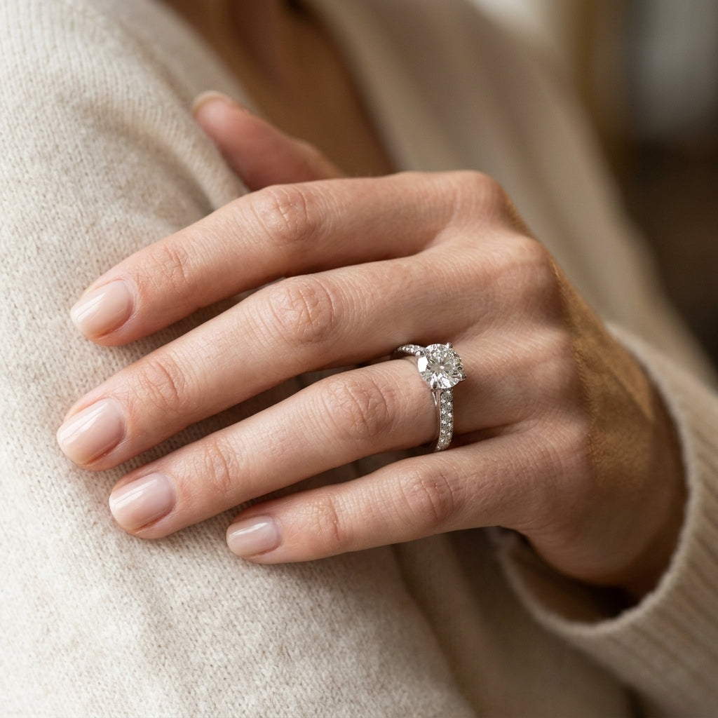 Graduating Single Row Round Engagement Ring - worn lifestyle photo