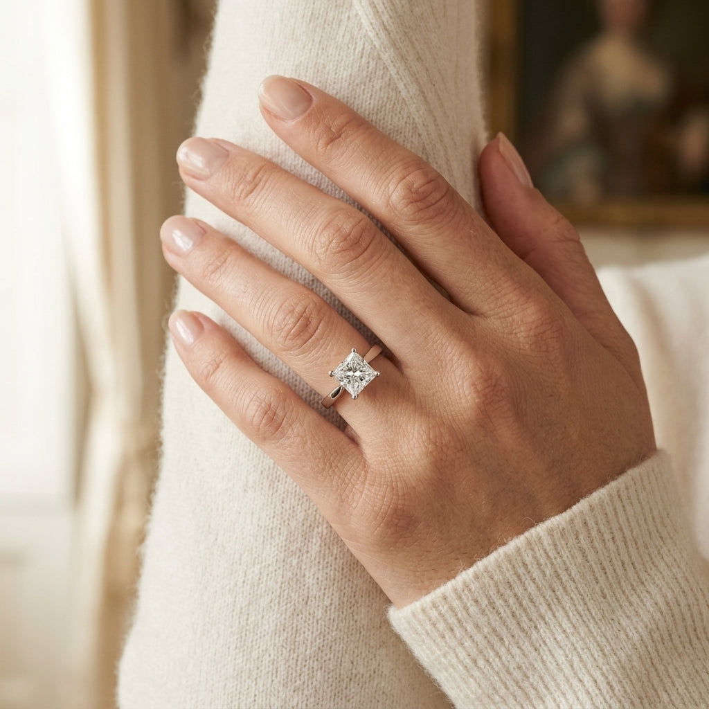 Solitaire Cathedral Engagement Ring - worn lifestyle photo