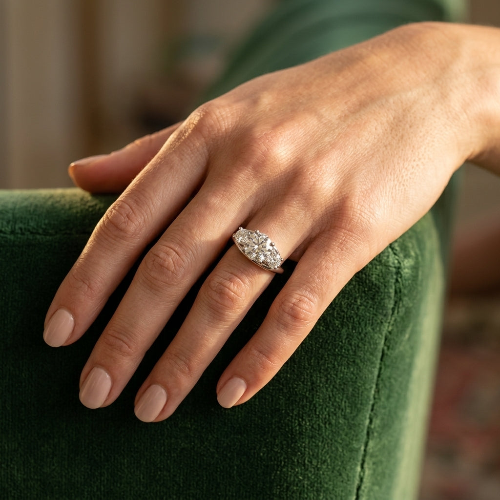 3-Stone Round Engagement Ring - worn lifestyle photo