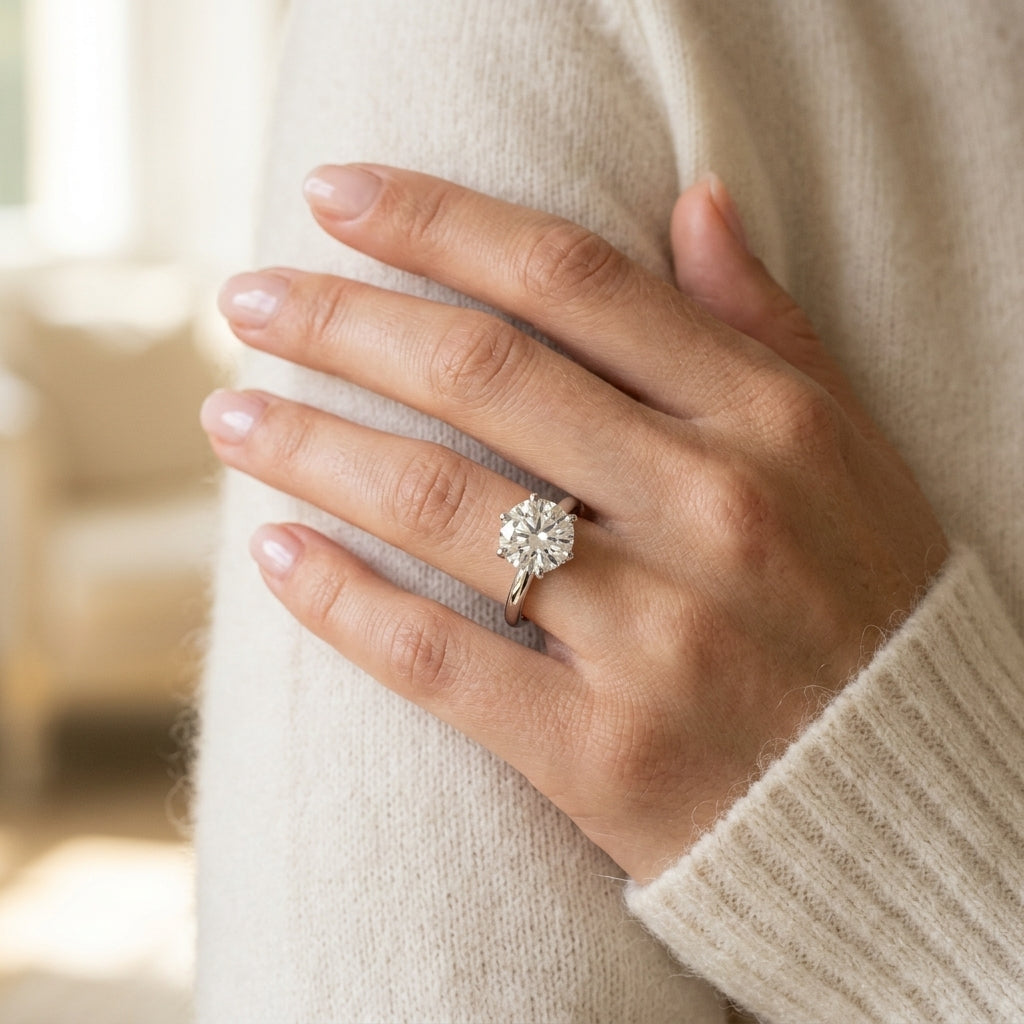 6-Prong Floral Engagement Ring - worn lifestyle photo