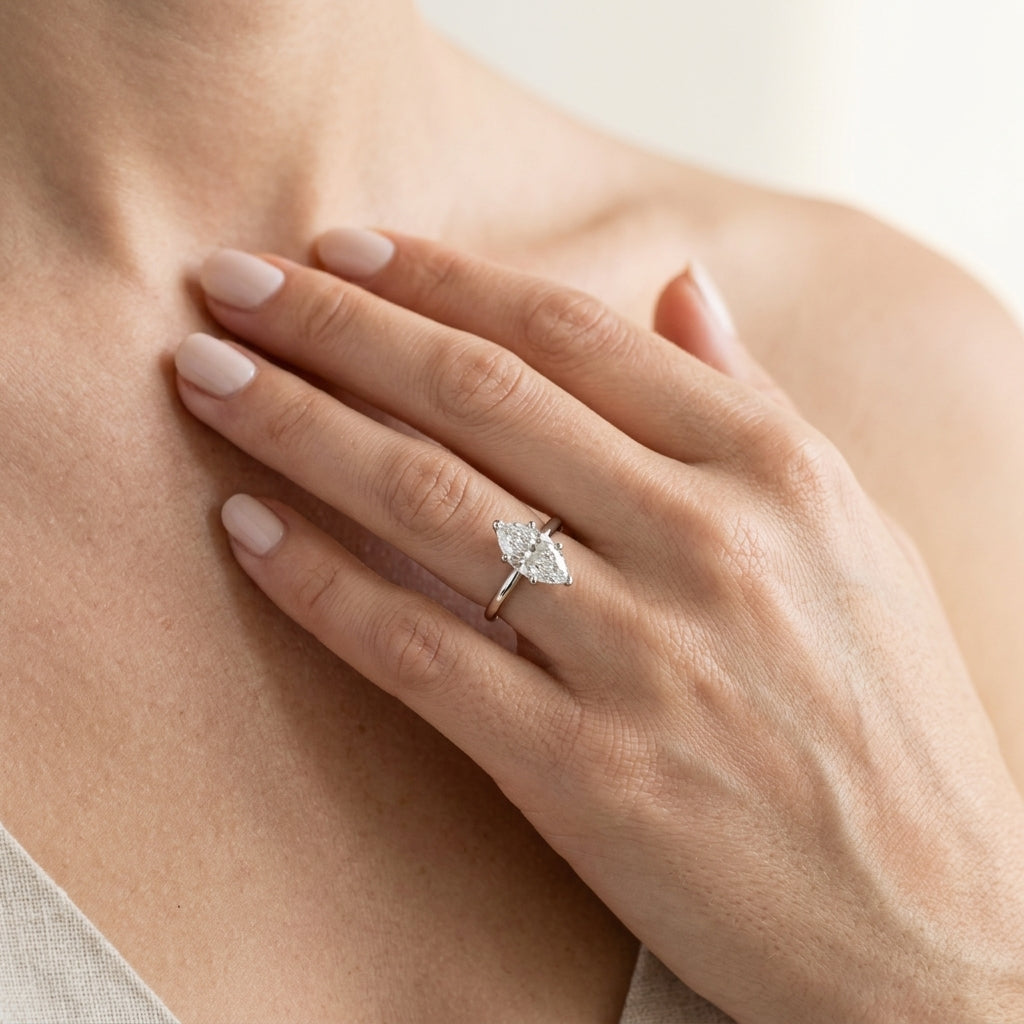 Solitaire Marquise Engagement Ring - worn lifestyle photo