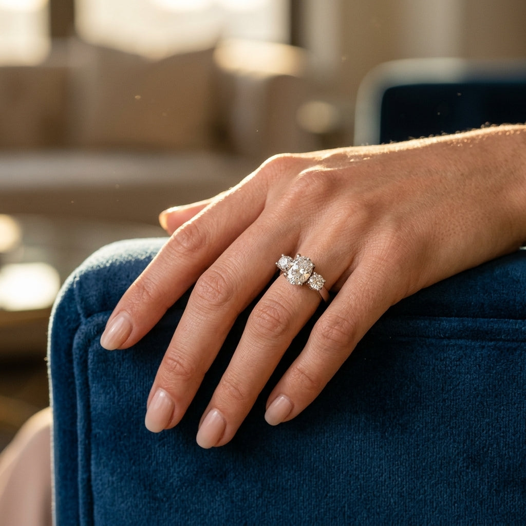 3-Stone Prong Set Engagement Rings - worn lifestyle photo