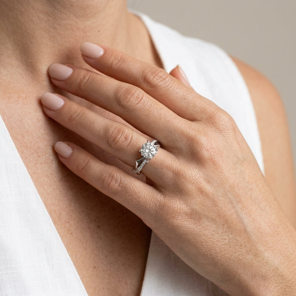 Twisting Thorn Round Engagement Ring - worn lifestyle photo