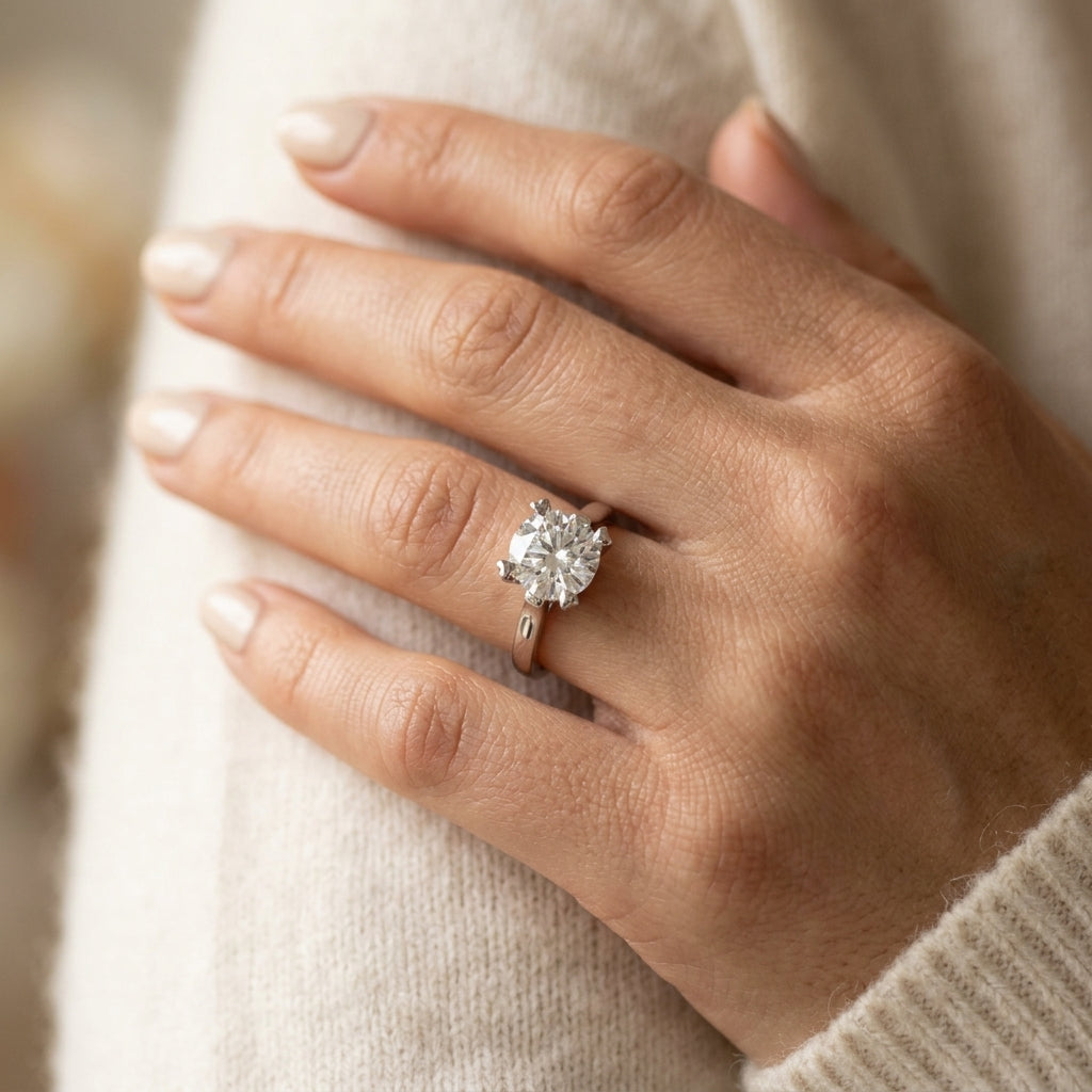 ENGAGEMENT RINGS SOLITAIRES ROUND - worn lifestyle photo