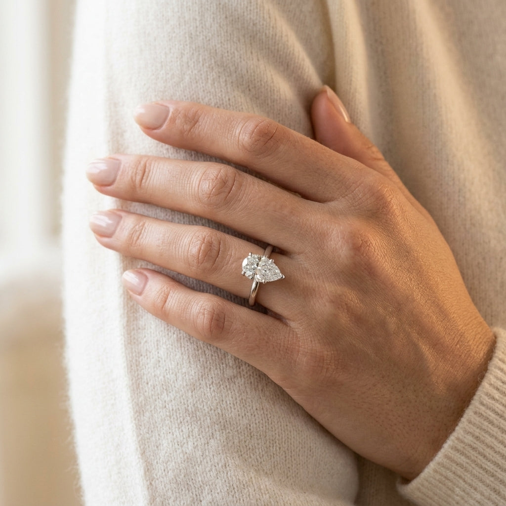 Floral Pear Engagement Ring - worn lifestyle photo