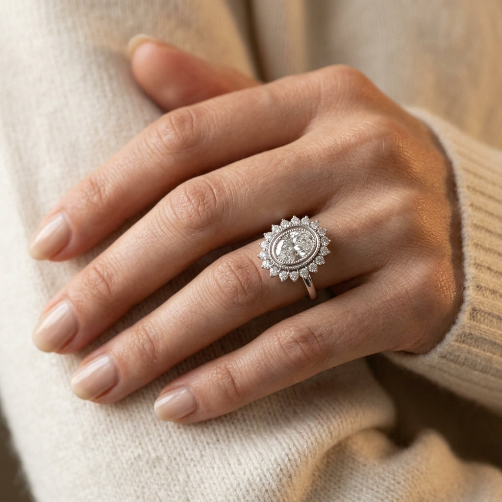ENGAGEMENT RING OV CENTER - worn lifestyle photo