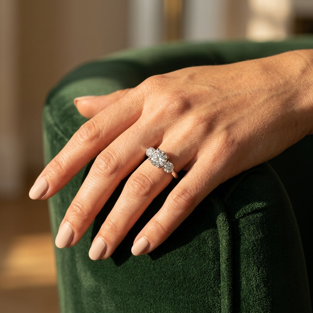 3-Stone Prong Set Engagement Ring - worn lifestyle photo