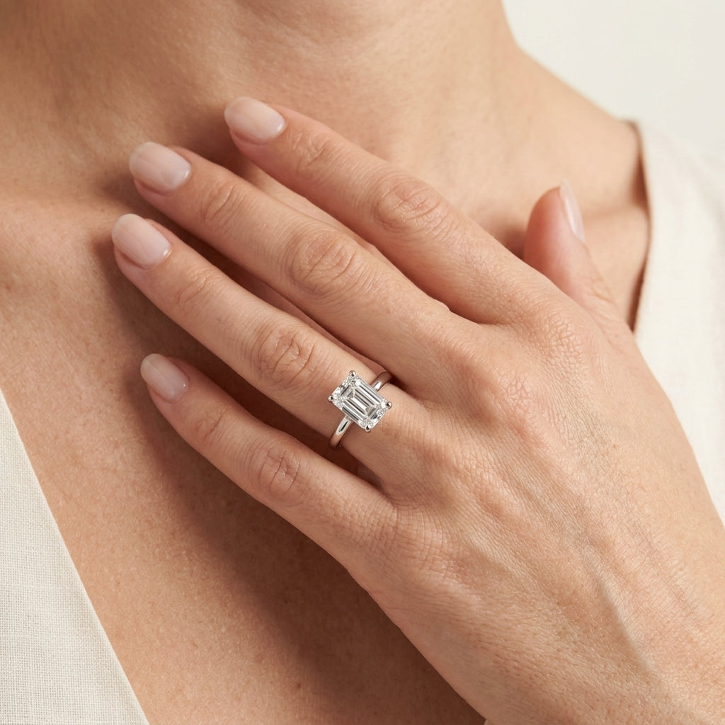 Solitaire Emerald Cut - worn lifestyle photo