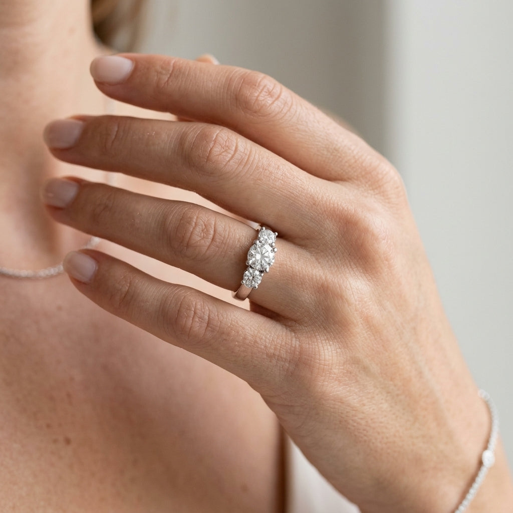 3-Stone Prong Set Engagement Ring - worn lifestyle photo