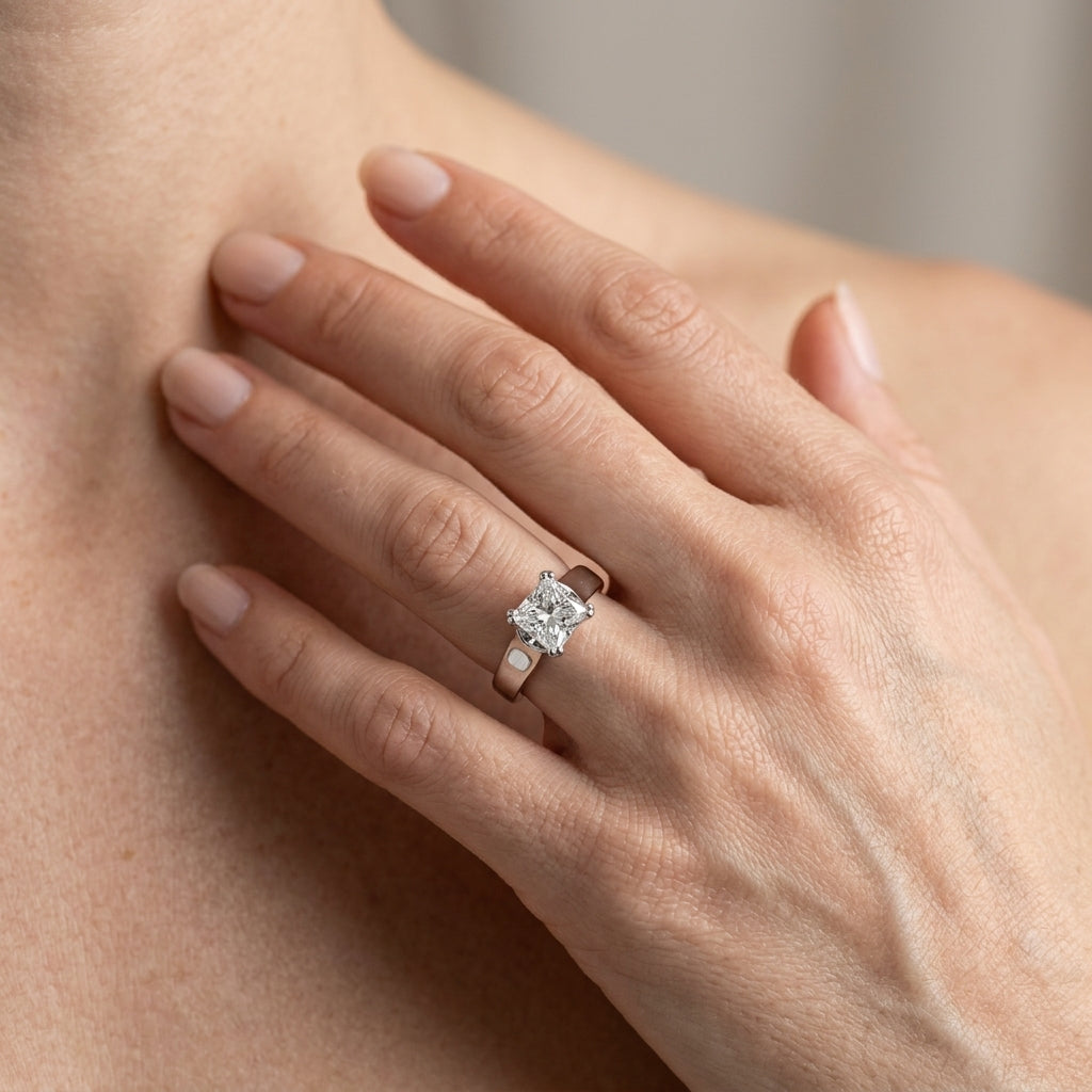 Square Trellis Lab Grown Diamond Engagement Ring - Style 82886 - worn lifestyle photo