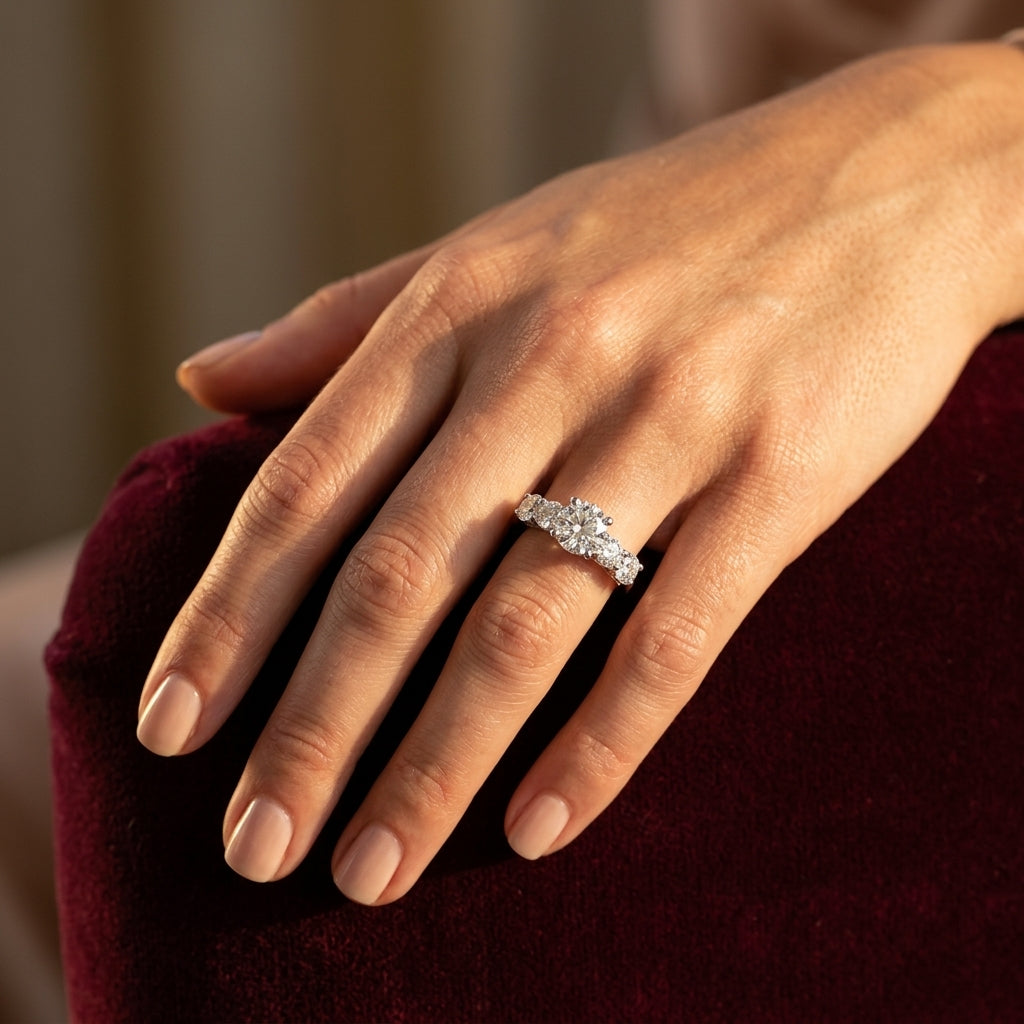 Single Row Prong Engagement Rings - worn lifestyle photo
