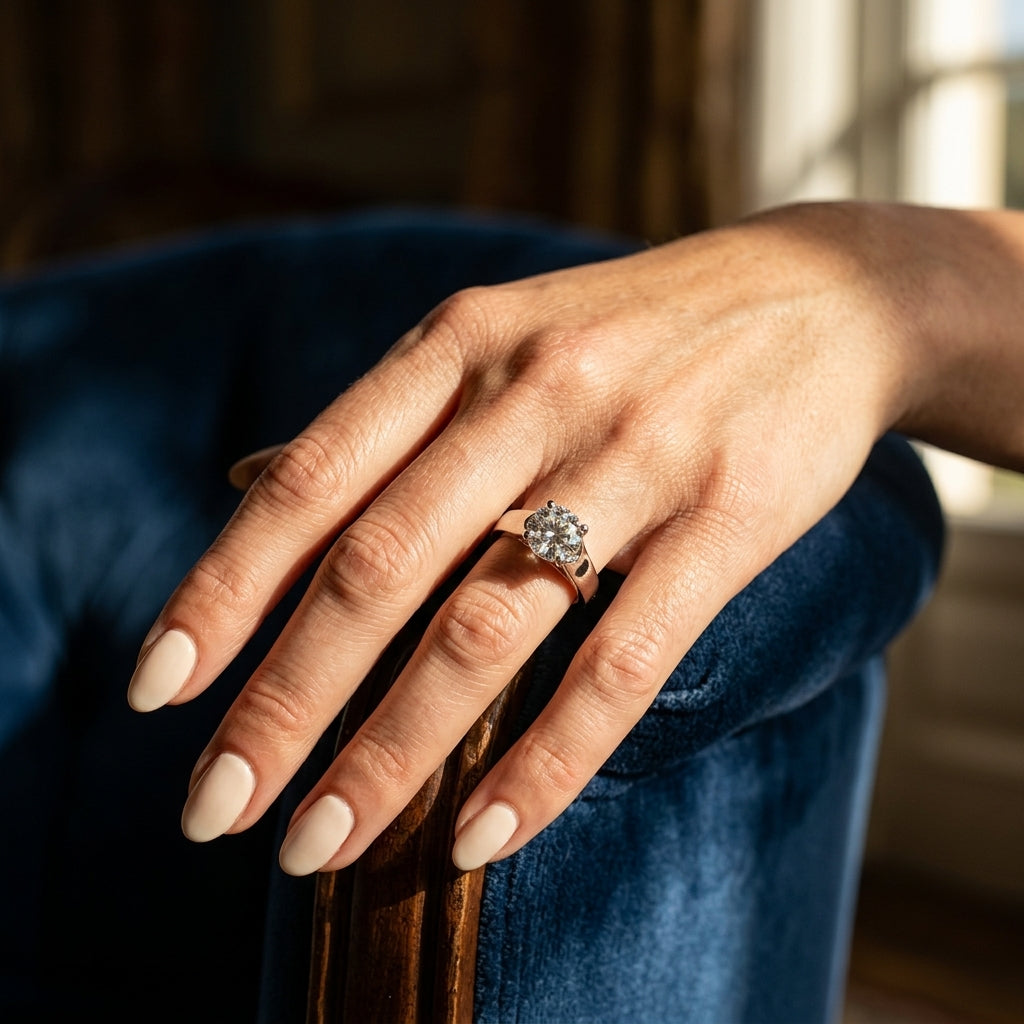 Double Prong Trellis Engagement Ring - worn lifestyle photo