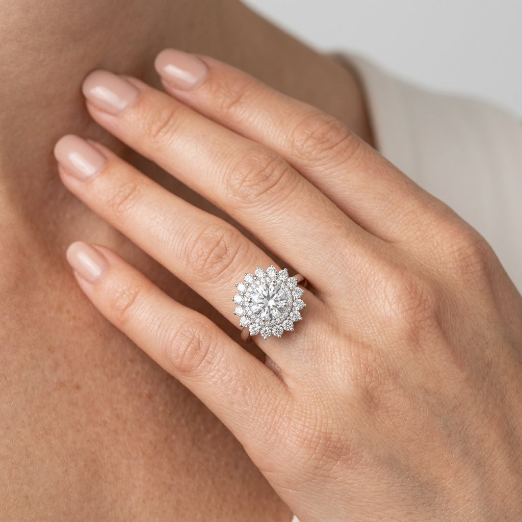 Round Lab Grown Diamond Engagement Ring - Style 85263 - worn lifestyle photo