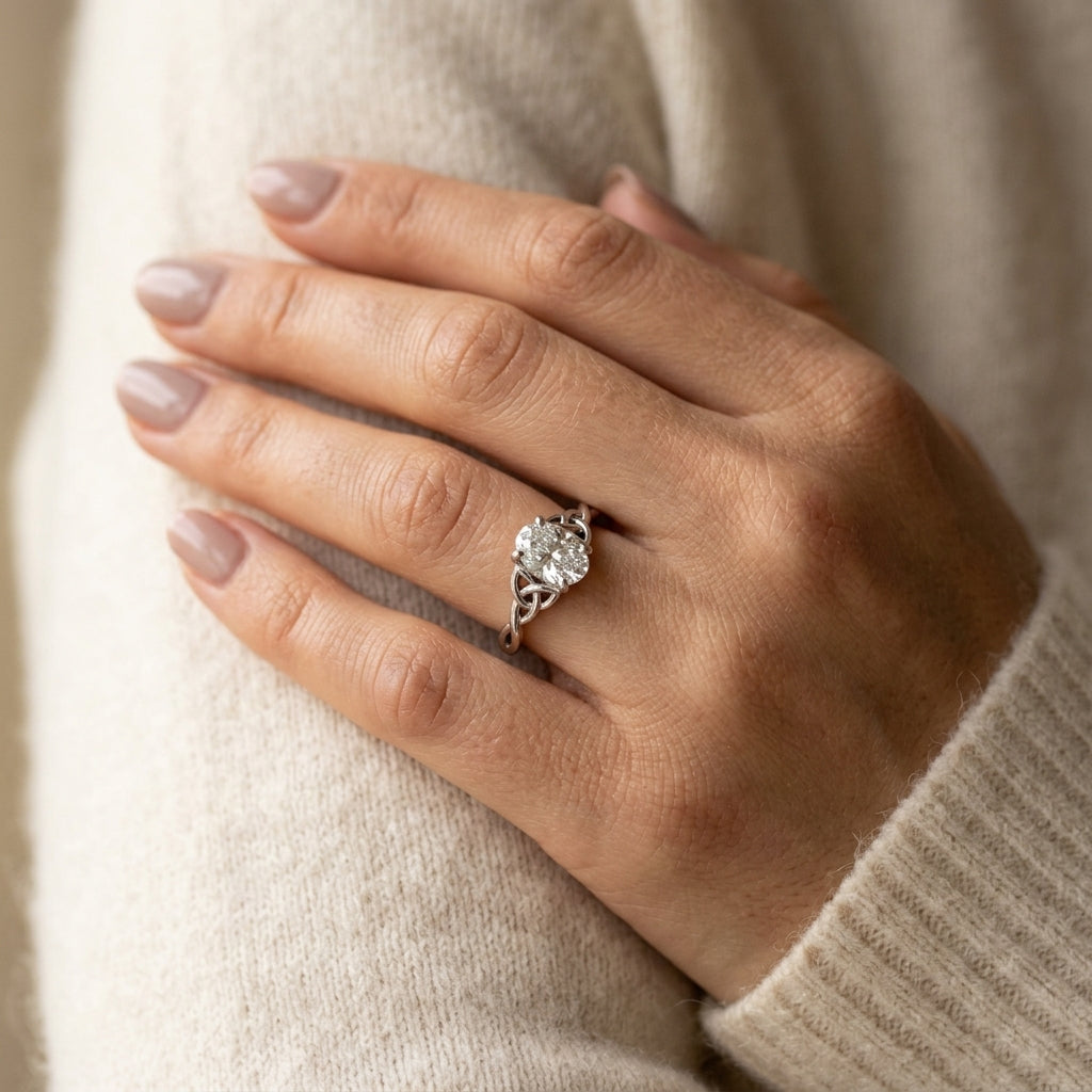 Oval-Cut Solitaire Twisted Engagement Ring - worn lifestyle photo
