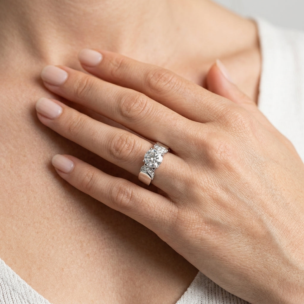 Solitaire Trellis Engagement Ring - worn lifestyle photo