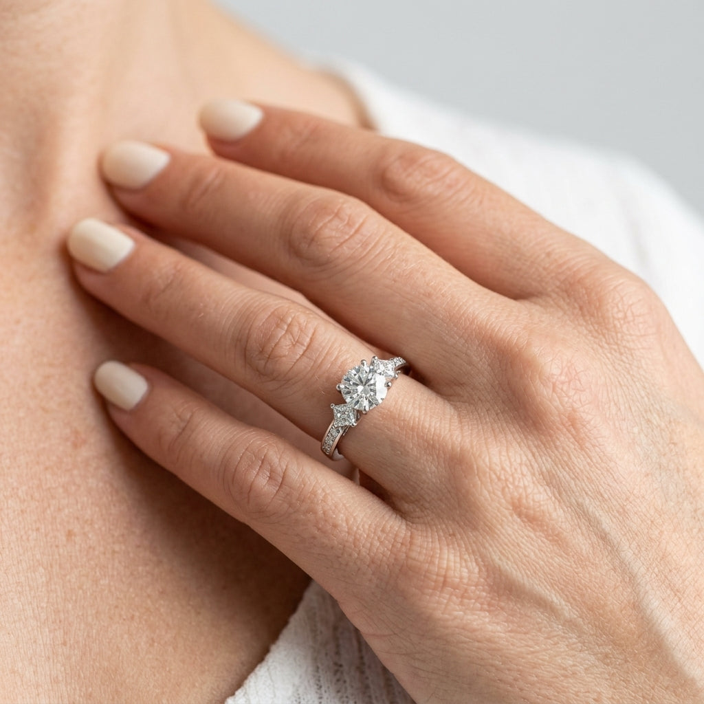 ENGAGEMENT RINGS CLUSTER SIDES - worn lifestyle photo