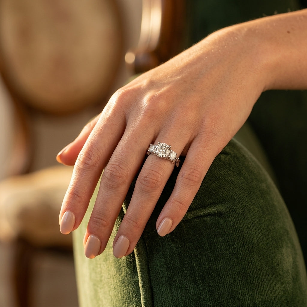 3-Stone Twisted Shank Engagement Ring - worn lifestyle photo