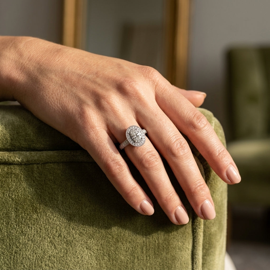 Oval Shaped Milgrain Filigree Engagement Rings - worn lifestyle photo