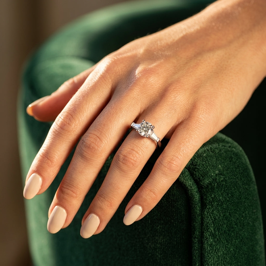 3-Stone Baguette Engagement Ring - worn lifestyle photo