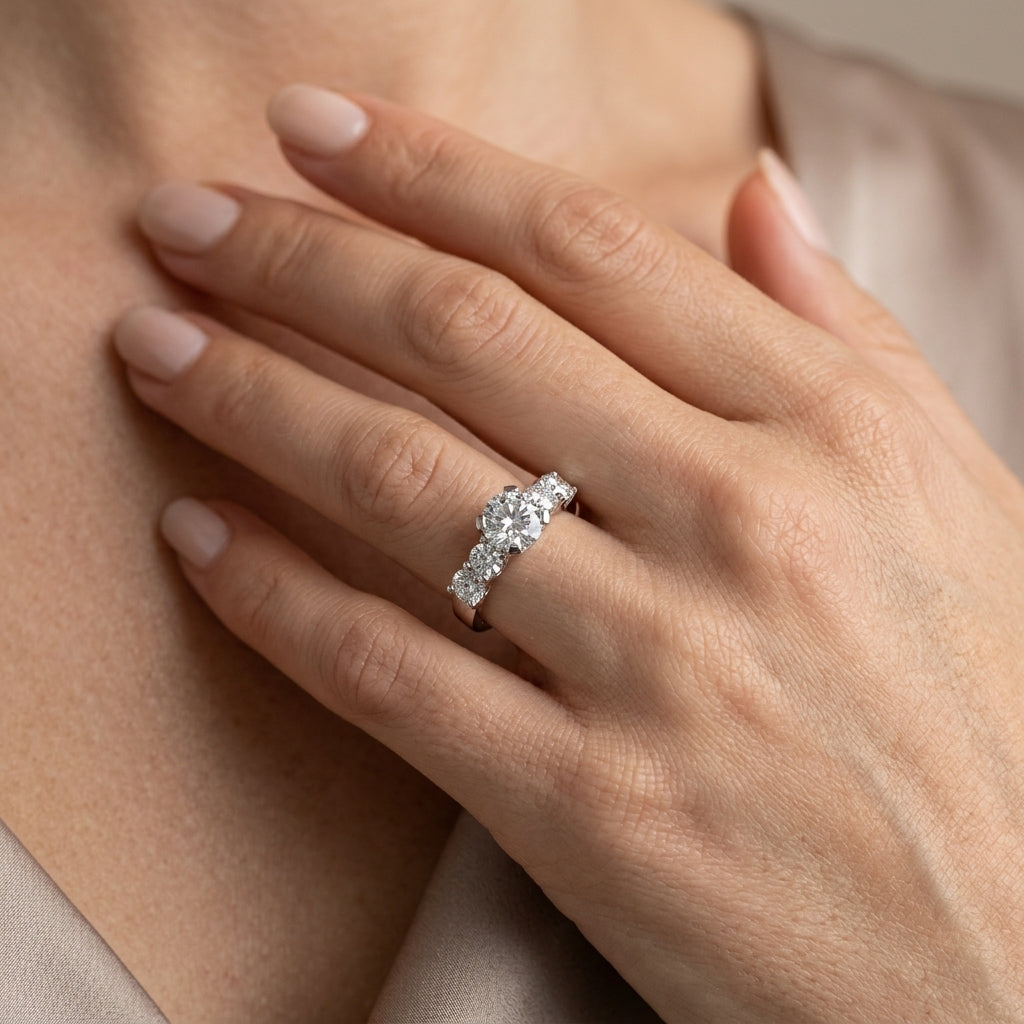 Single Row U-Prong Engagement Ring - worn lifestyle photo