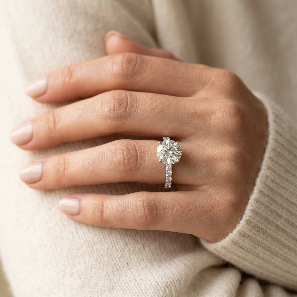 Floral Engagement Ring - worn lifestyle photo
