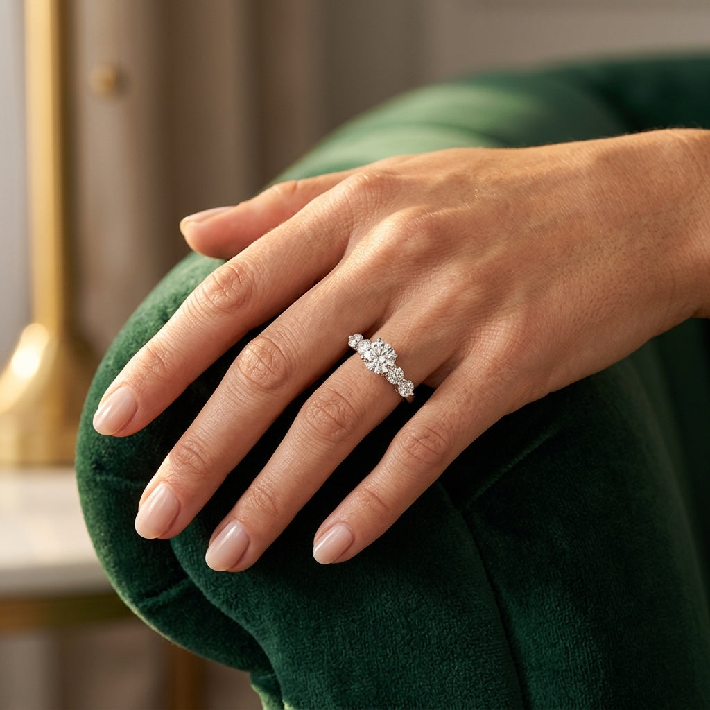 Single Row Prong Set Engagement Rings - worn lifestyle photo