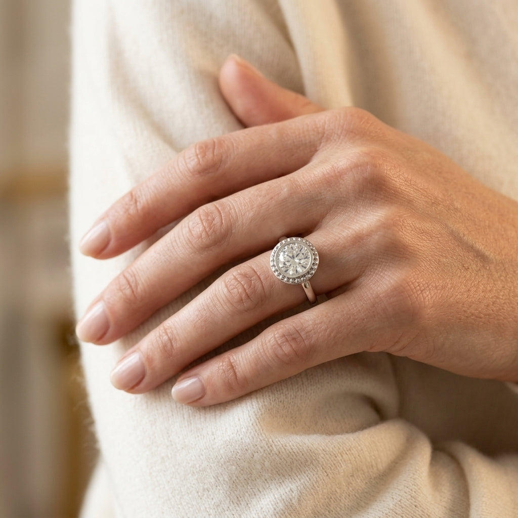 ROUND BEZEL SOLITAIRE - worn lifestyle photo