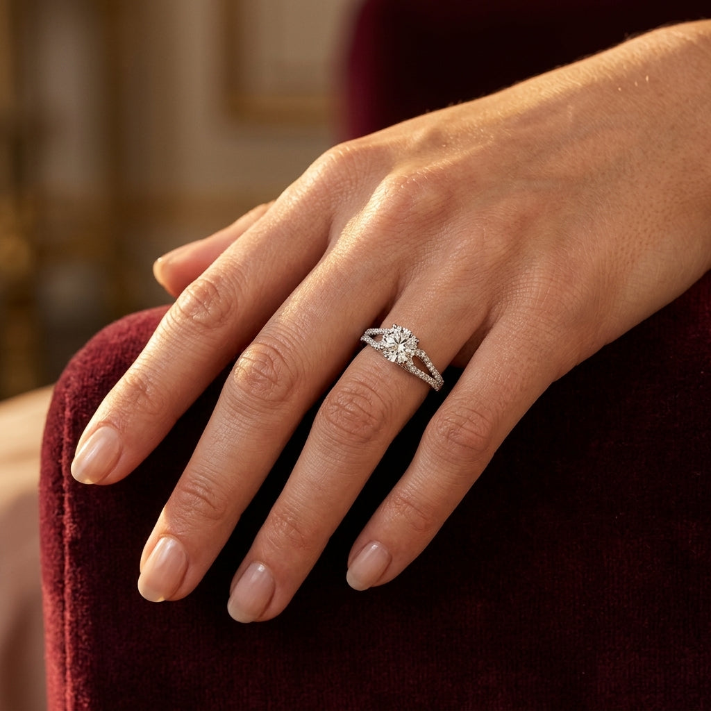 Multirow Split Shank Engagement Ring - worn lifestyle photo