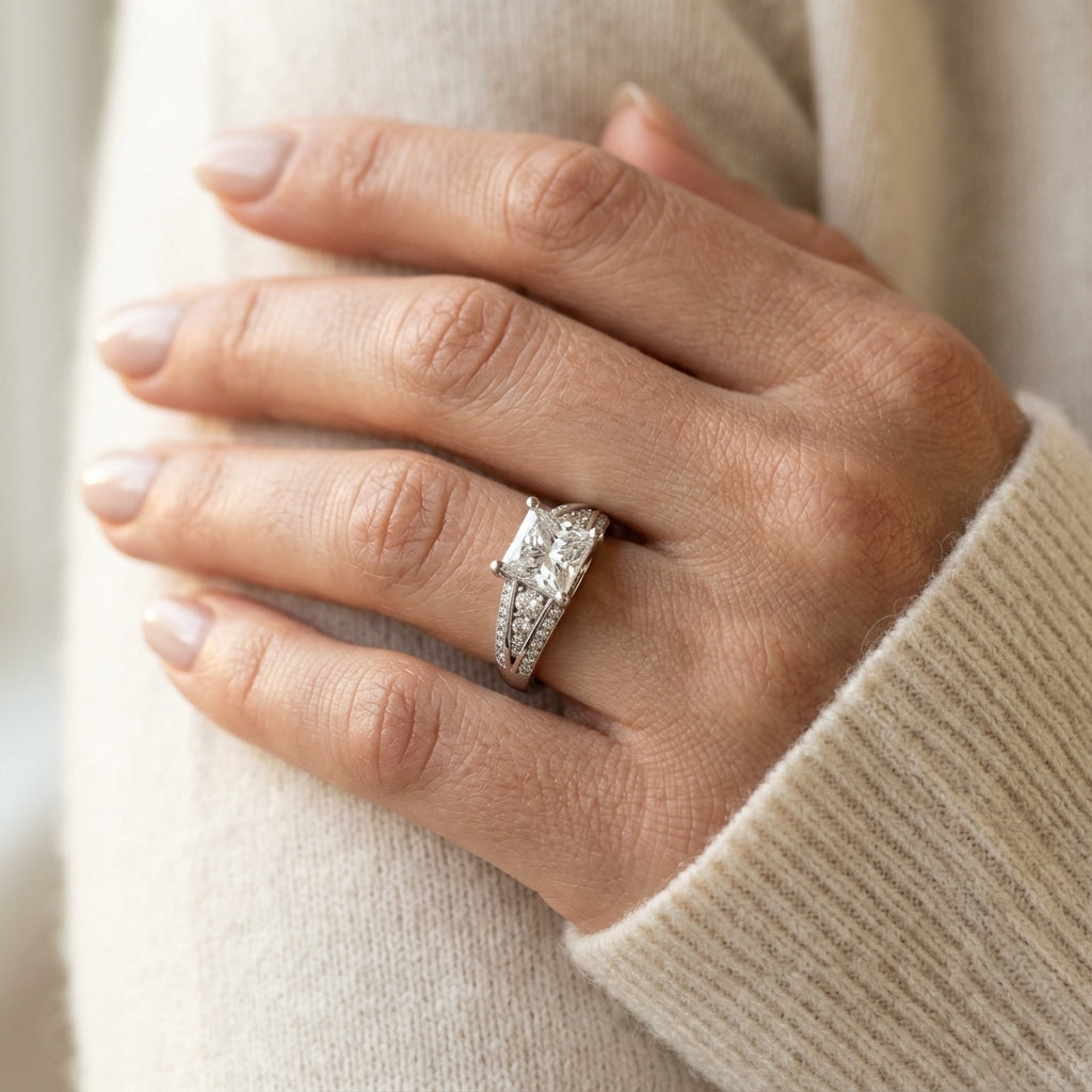 Square Multi-Row Lab Grown Diamond Engagement Ring - Style 83535 - worn lifestyle photo