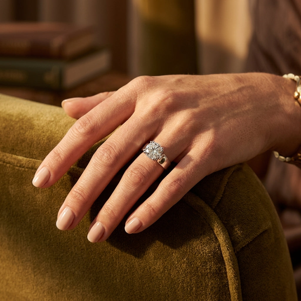 Solitaire Double Prong Engagement Ring - worn lifestyle photo