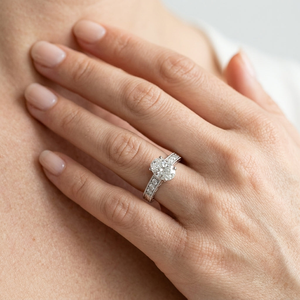 ENGAGEMENT RINGS SINGLE ROW PRONG - worn lifestyle photo