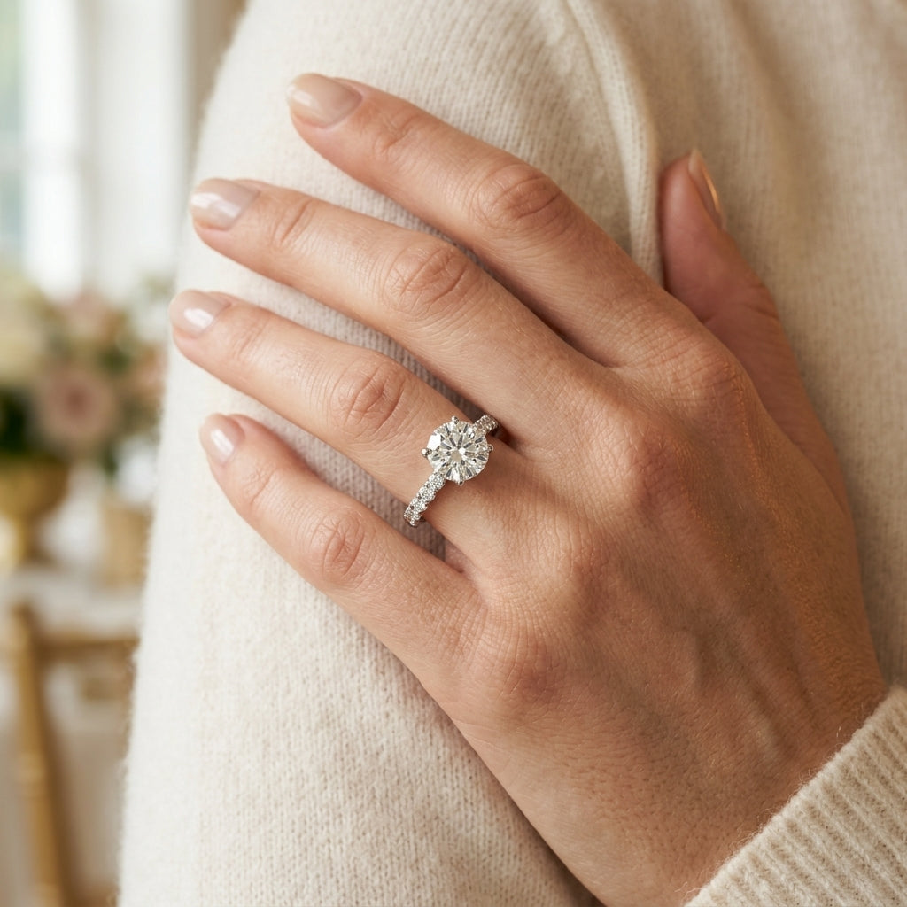 ENGAGEMENT RING SPLIT PRONGS - worn lifestyle photo