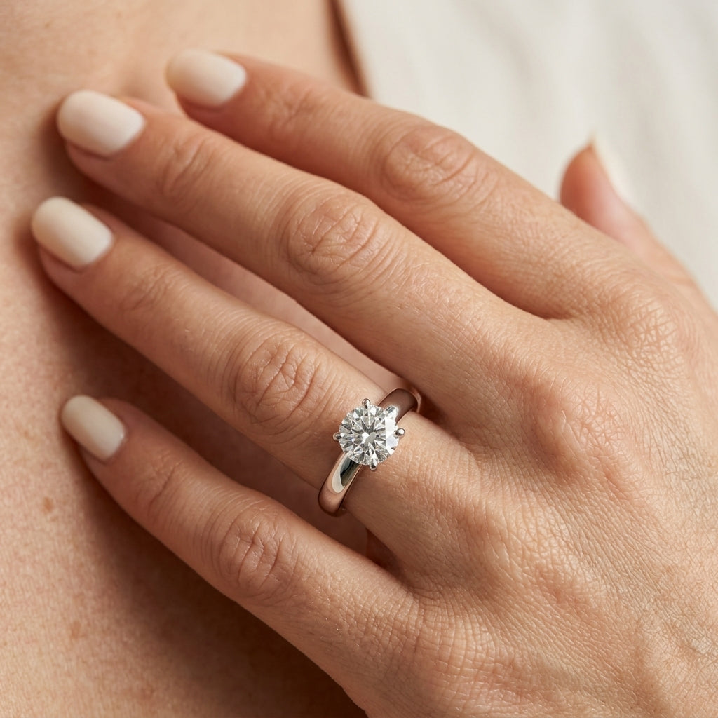 ENGAGEMENT RINGS SOLITAIRES ROUND - worn lifestyle photo