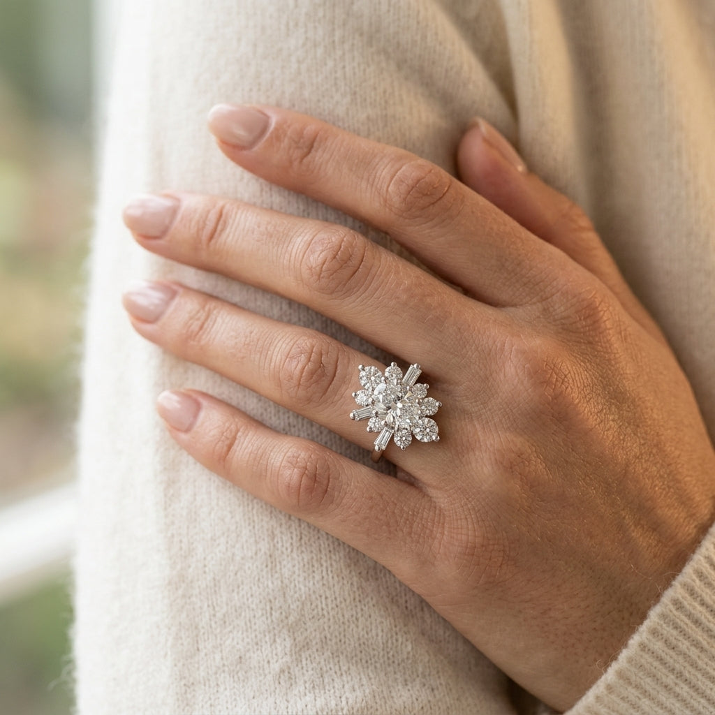 OVAL W/ RD & SB HALO FASHION RING - worn lifestyle photo