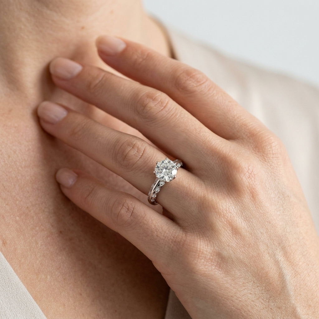 Vintage Solitaire Round Engagement Rings - worn lifestyle photo