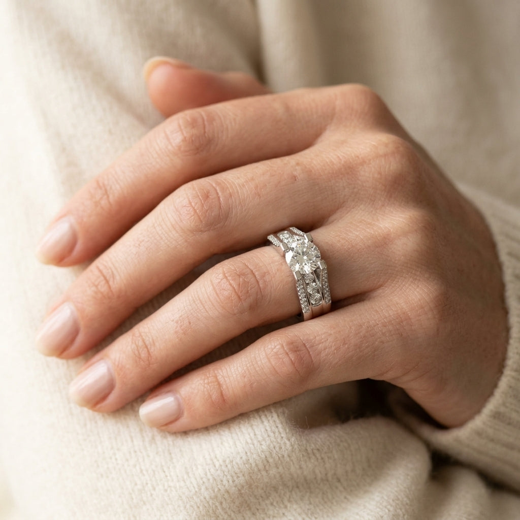 Multirow Cathedral Engagement Ring - worn lifestyle photo