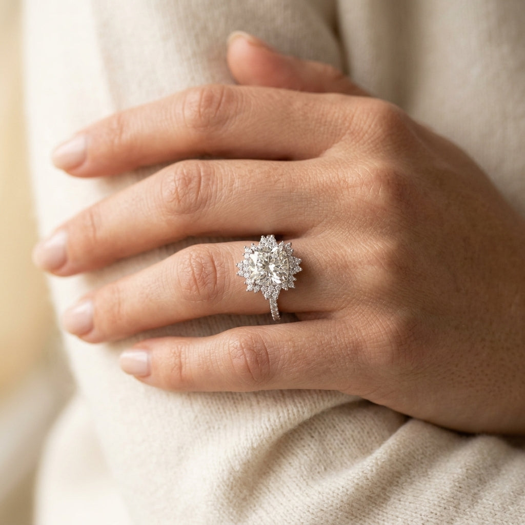 ENGAGEMENT RING CUSHION CENTER - worn lifestyle photo