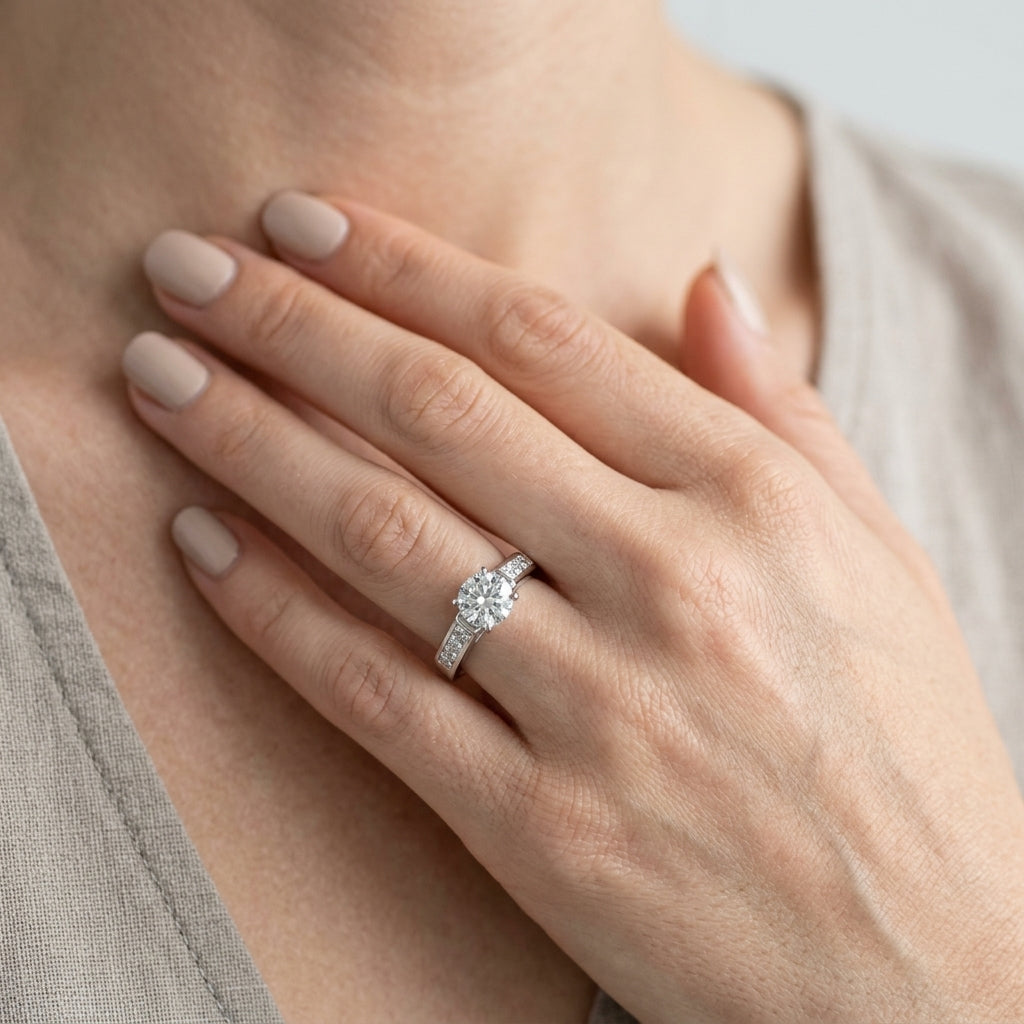 Single Row Fancy Shape Princess Cut Engagement Ring - worn lifestyle photo