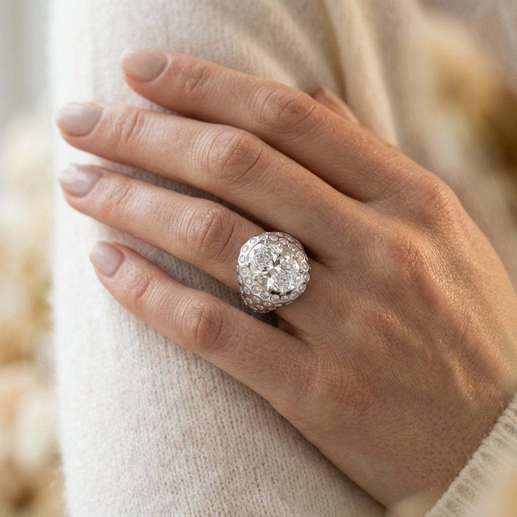 Accented Scattered Oval Engagement Ring - worn lifestyle photo