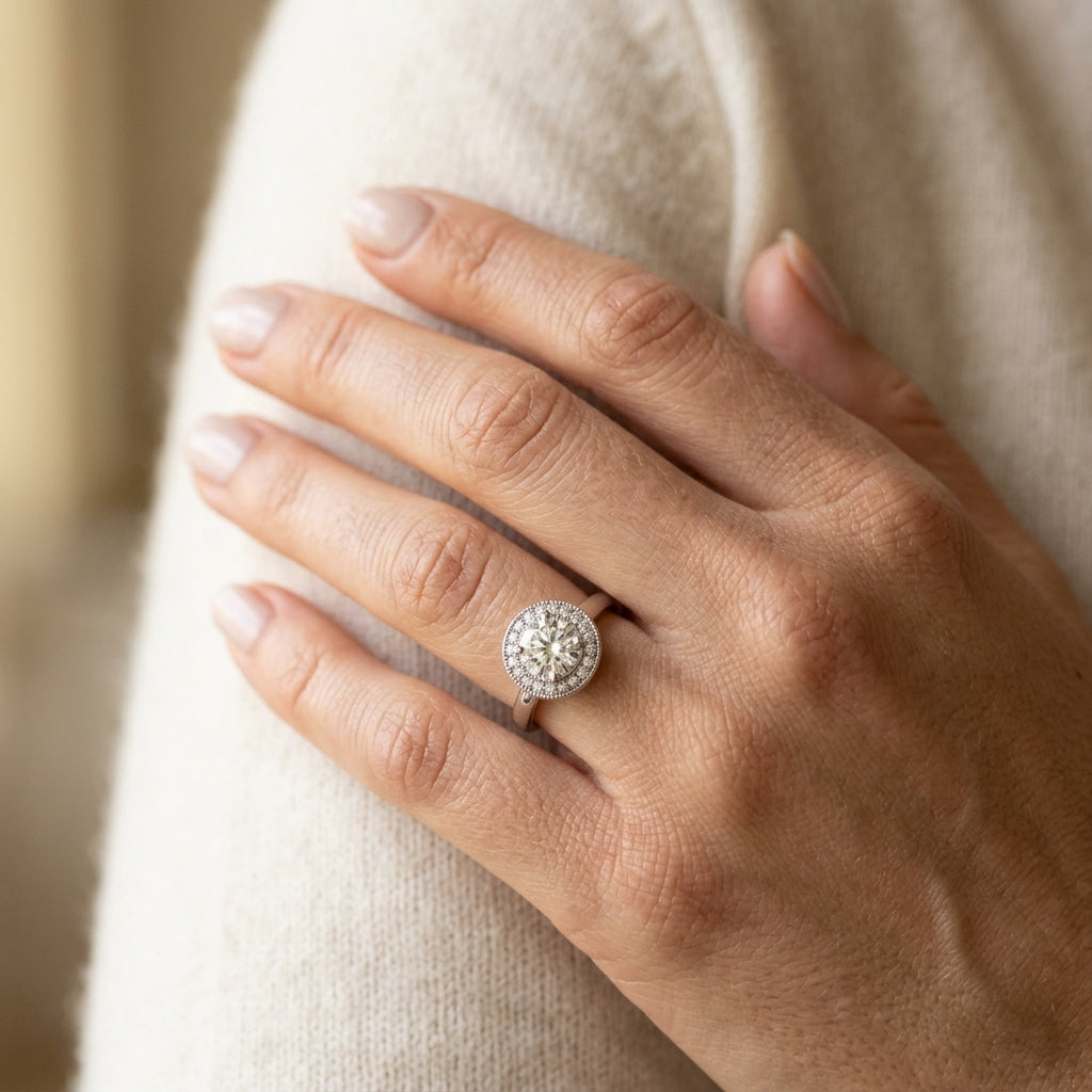 ROUND HALO FOR 1/4. 1/3, 1/2 - worn lifestyle photo