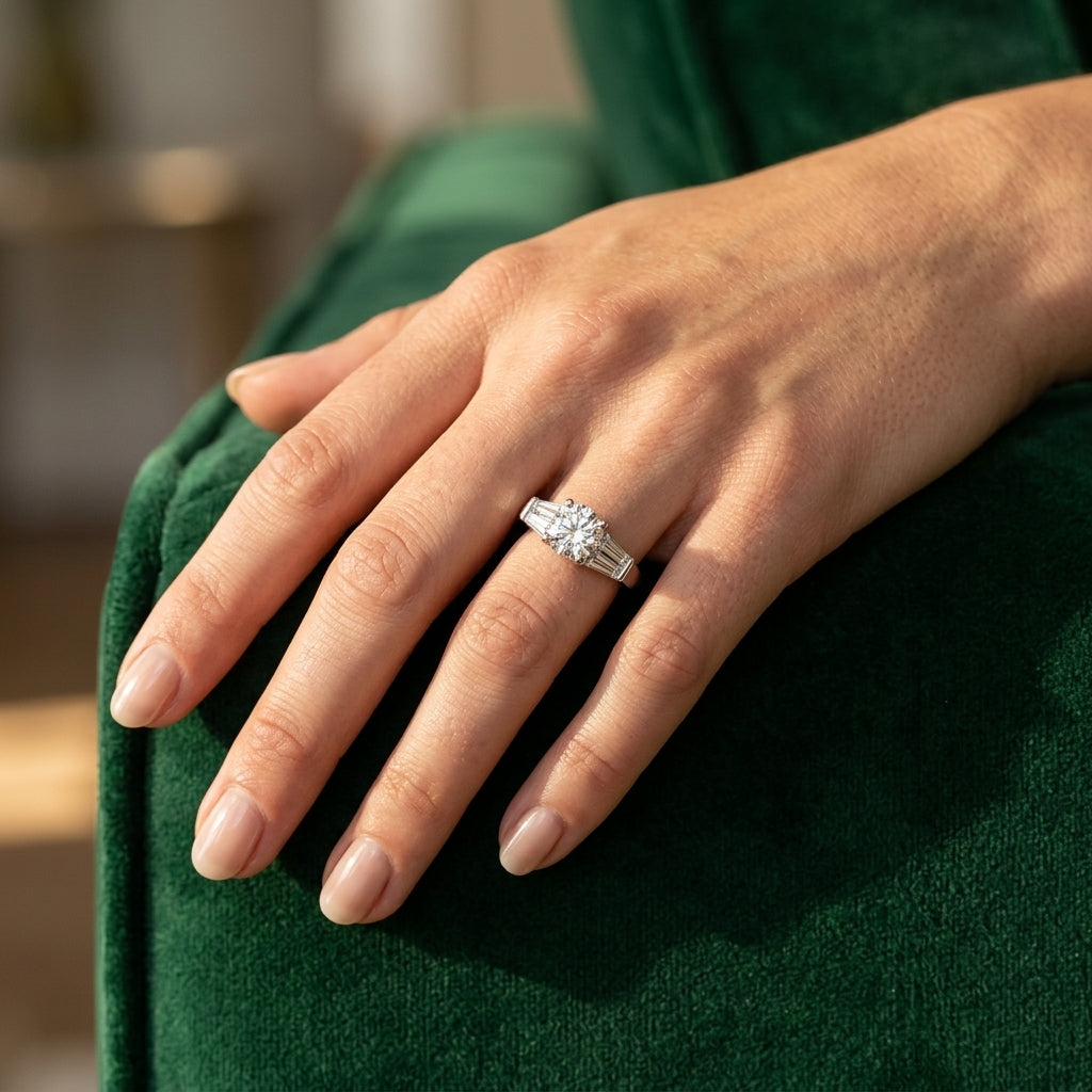 ENGAGEMENT RINGS FANCY SHAPE BAGUE - worn lifestyle photo
